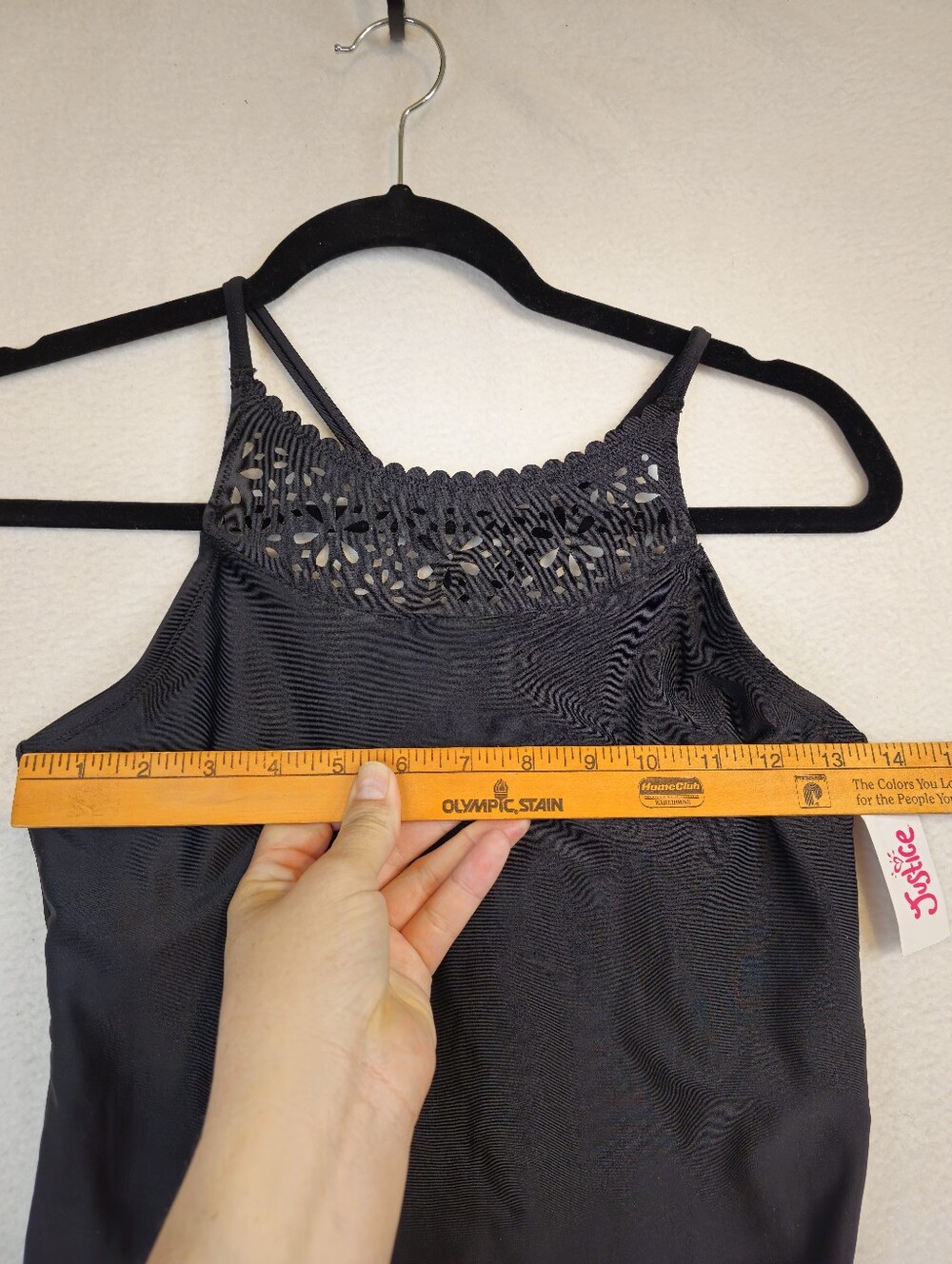 Justice Black High-Neck One-Piece Swimsuit with Laser-Cut Detail Girls Size 16 - Picture 5 of 9